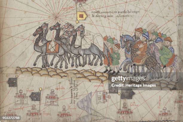 Caravan on the Silk Road. Detail from the Catalan Atlas. Found in the Collection of Bibliothèque Nationale de France.