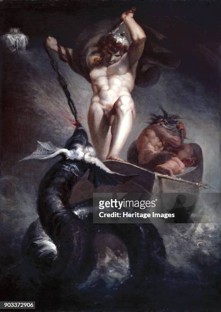 Thor in Hymir's boat battling the Midgard Serpent. Found in the Collection of Royal Academy of Arts, London.