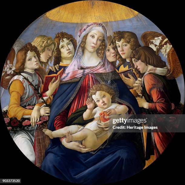 Madonna of the Pomegranate . Found in the Collection of Galleria degli Uffizi, Florence.