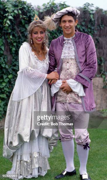 Gary Lineker of Barcelona with his wife Michelle dressed as Pantomime characters Cinderella and Prince Charming, circa 1986.