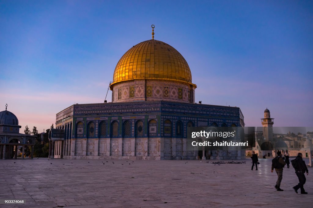 Dome of the Rock Islamic Mosque Temple Mount, Jerusalem. Built in 691, where Prophet Mohamed ascended to heaven on an angel in his "night journey".