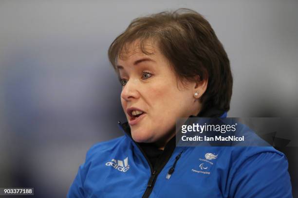 Aileen Nelson is seen at announcement of the ParalympicsGB Wheelchair Curling Team at The National Curling Centre on January 10, 2018 in Stirling,...