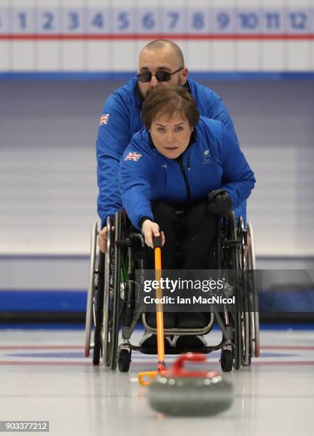 Aileen Nelson is seen at announcement of the ParalympicsGB Wheelchair Curling Team at The National Curling Centre on January 10, 2018 in Stirling,...