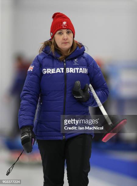 Head Coach Sheila Swan is seen at announcement of the ParalympicsGB Wheelchair Curling Team at The National Curling Centre on January 10, 2018 in...