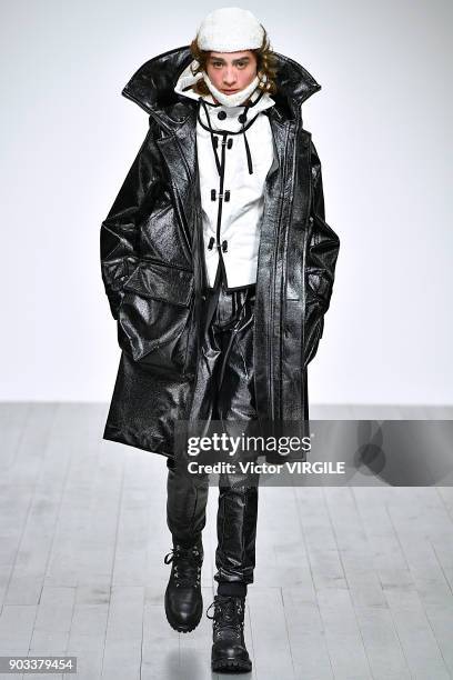 Model walks the runway at the PRONOUNCE Presented By GQ CHINA show during London Fashion Week Men's January 2018 at BFC Show Space on January 8, 2018...