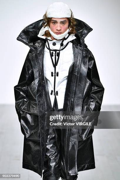 Model walks the runway at the PRONOUNCE Presented By GQ CHINA show during London Fashion Week Men's January 2018 at BFC Show Space on January 8, 2018...