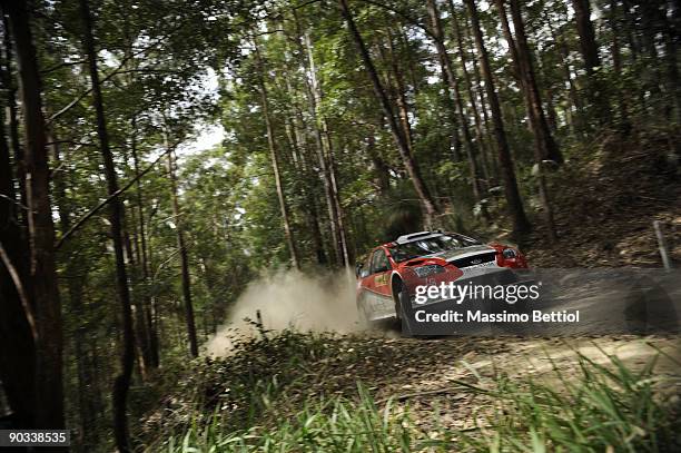 Federico Villagra of Argentina and Jorge Perez Companc of Argentina compete in their Munchis Ford Focus during day one of the Repco Rally of...