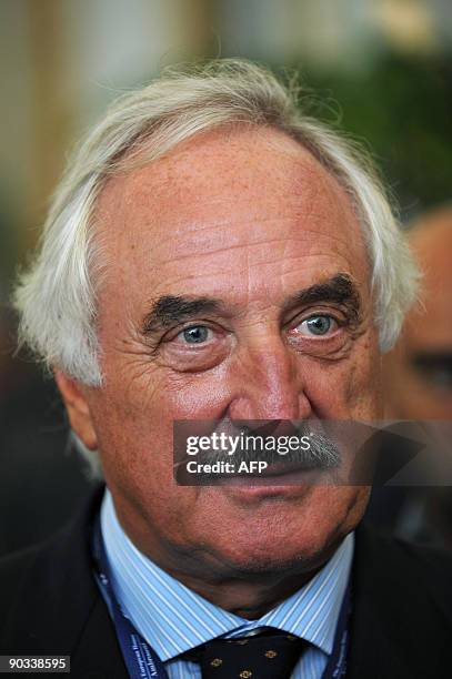 Chairman of Brenbo, Alberto Bombassei is pictured at the 'Ambrosetti' economic and financial workshop on Lake Como in Cernobbio on September 04,...