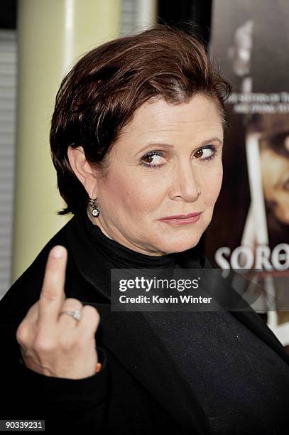 Actress Carrie Fisher arrives at the premiere of Summit Entertainment's "Sorority Row" at the ArcLight Theater on September 3, 3009 in Los Angeles,...