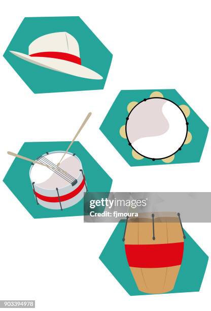 ilustrações de stock, clip art, desenhos animados e ícones de percussion musical instruments - samba