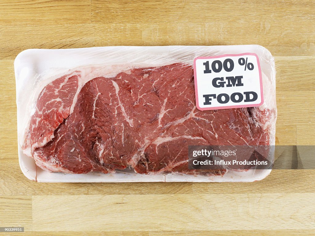 Raw Meat with GM Food Label