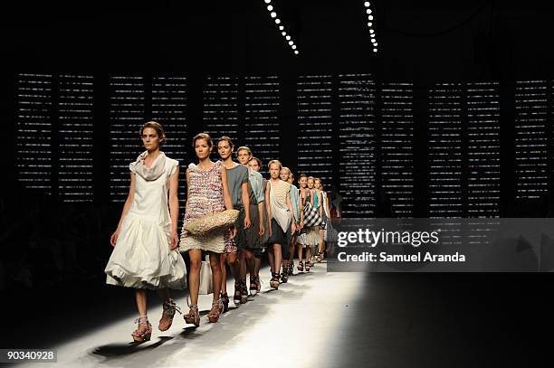 Model walks the runway at the Miriam Ponsa fashion show during the 080 Barcelona showcase on September 4, 2009 in Barcelona, Spain.