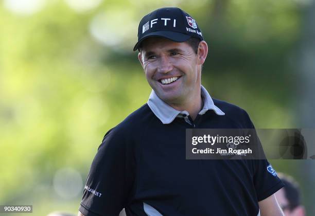 Padraig Harrington smiles before the first round of the Deutsche Bank Championship held at TPC Boston on September 4, 2009 in Norton, Massachusetts.