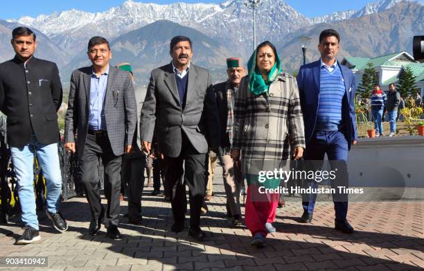 Congress MLA's Aasha Kumari, Mukesha Agganihotri, Pawan Kajal and Others during the Vidhan Sabha winter session at Tapovan on January 10, 2018 near...