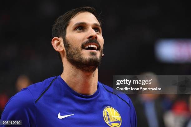 Golden State Warriors Forward Omri Casspi looks on before an NBA game between the Golden State Warriors and the Los Angeles Clippers on January 06,...