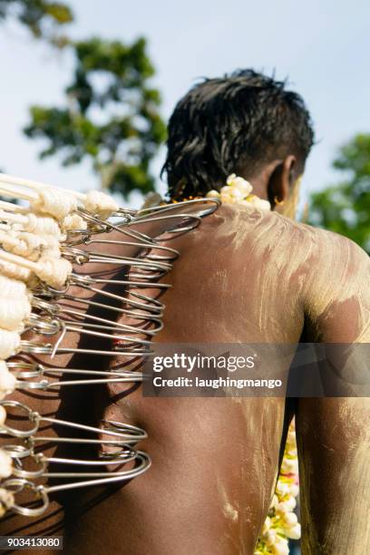 thaipusam hindu festival georgetown penang malaysia - traditional piercings stock pictures, royalty-free photos & images