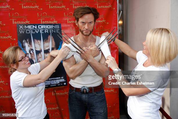 Hugh Jackman's "Wolverine" Wax Figure receives a manicure at Madame Tussauds on September 4, 2009 in New York City.