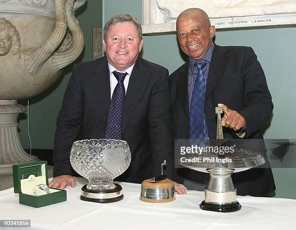 Ian Woosnam of Wales and Jerry Bruner of US pose with their trophies at the Annual Awards Dinner held at Woburn Abbey prior to the first round of the...