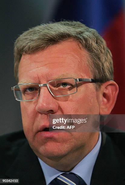 Russian Finance Minister Alexey Kudrin is pictured as he attends a press conference with Indian Finance Minister Pranab Mukherjee, Chinese Finance...