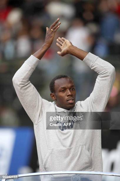 Jamaica's Usain Bolt is pictured during the opening ceremony of the Memorial Ivo Van Damme, IAAF Golden League athletics meeting, on September 4,...