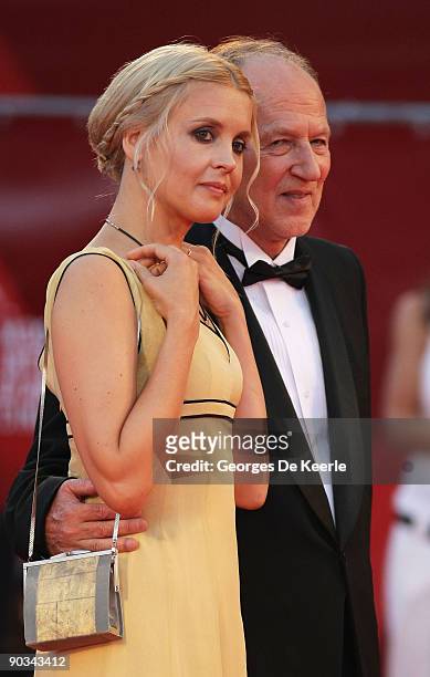 Director Werner Herzog and wife Lena Herzog attend the "Bad Lieutenant: Port Of Call New Orleans" premiere at the Sala Grande during the 66th Venice...