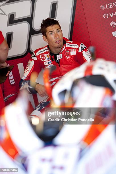 Ducati Team Rider Nicky Hayden of USA before the Moto GP race at the Red Bull Indianapolis Grand Prix held at the Indianapolis Motor Speedway on...