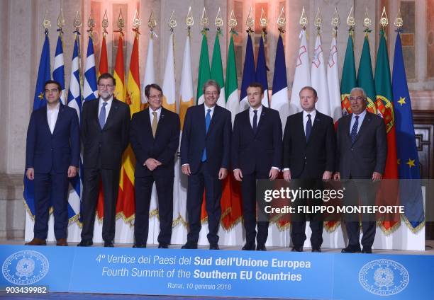 Greece's Prime Minister Alexis Tsipras, Spain's Prime Minister Mariano Rajoy, Cyprus' President Nicos Anastasiadis, Italy's Prime Minister Paolo...