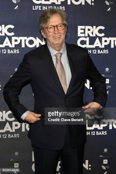 Eric Clapton attends the UK Premiere of "Eric Clapton: Life In 12 Bars" at BFI Southbank on January 10, 2018 in London, England.