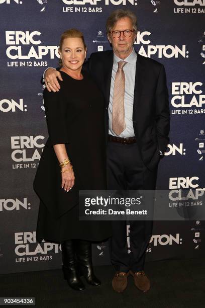 Eric Clapton and Lili Fini Zanuck attend the UK Premiere of "Eric Clapton: Life In 12 Bars" at BFI Southbank on January 10, 2018 in London, England.