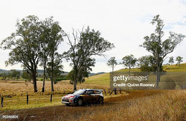 Dani Sordo of Spain and Marc Marti of Spain compete in their Citroen C4 Total during the Repco Rally of Australia Special Stage Seventeen on...