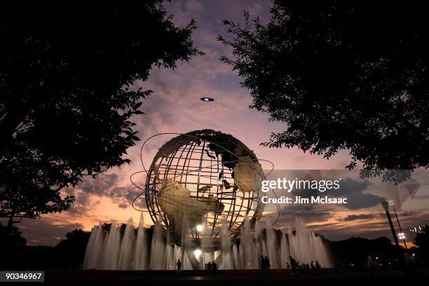 The sun sets behind the unisphere during day five of the 2009 U.S. Open at the USTA Billie Jean King National Tennis Center on September 4, 2009 in...