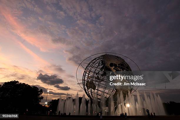 The sun sets behind the unisphere during day five of the 2009 U.S. Open at the USTA Billie Jean King National Tennis Center on September 4, 2009 in...