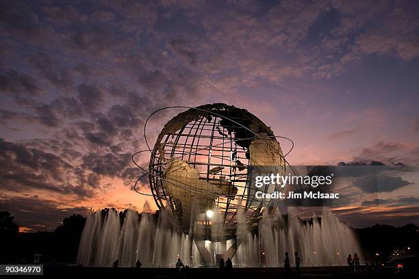 The sun sets behind the unisphere during day five of the 2009 U.S. Open at the USTA Billie Jean King National Tennis Center on September 4, 2009 in...