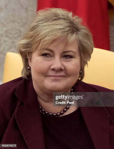 President Donald J. Trump meets Prime Minister Erna Solberg of Norway in the Oval Office of the White House on January 10, 2018 in Washington, DC.