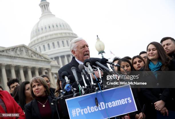 House Minority Whip Steny Hoyer holds a news conference with DREAMers from nearly 20 states outside the U.S. Capitol January 10, 2018 in Washington,...