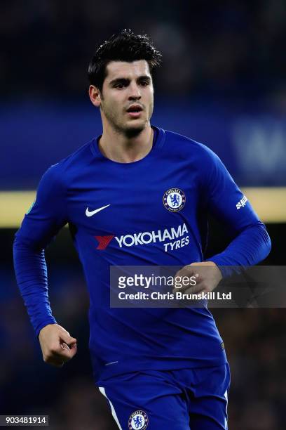 Alvaro Morata of Chelsea in action during the Carabao Cup Semi-Final First Leg match between Chelsea and Arsenal at Stamford Bridge on January 10,...