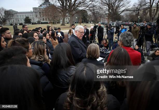 House Minority Whip Steny Hoyer holds a news conference with DREAMers from nearly 20 states outside the U.S. Capitol January 10, 2018 in Washington,...