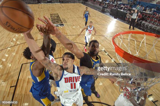 McDaniels of the Grand Rapids Drive goes up for a rebound against the Santa Cruz Warriors during the NBA G-League Showcase on January 10, 2018 at the...