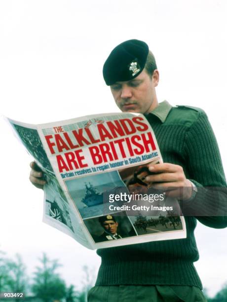 Undated File Photo A British soldiers reads a newspaper after Argentina Invades the Falkland Islands.