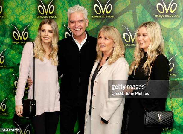 Phillip Schofield , his wife Stephanie Lowe , Molly Lowe and Ruby Lowe attend the Cirque du Soleil OVO premiere at Royal Albert Hall on January 10,...