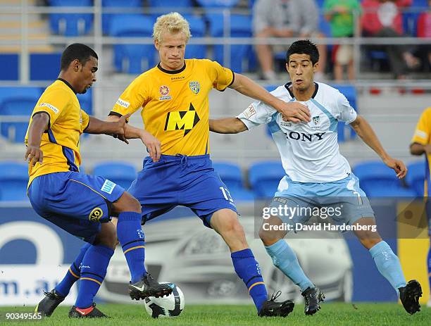 Robson of the Gold Coast takes the ball during the round five A-League match between Gold Coast United and Sydney FC at Skilled Park on September 5,...