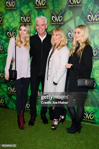 Phillip Schofield with wife and daughters arrive at the Cirque du Soleil OVO premiere at Royal Albert Hall on January 10, 2018 in London, England.