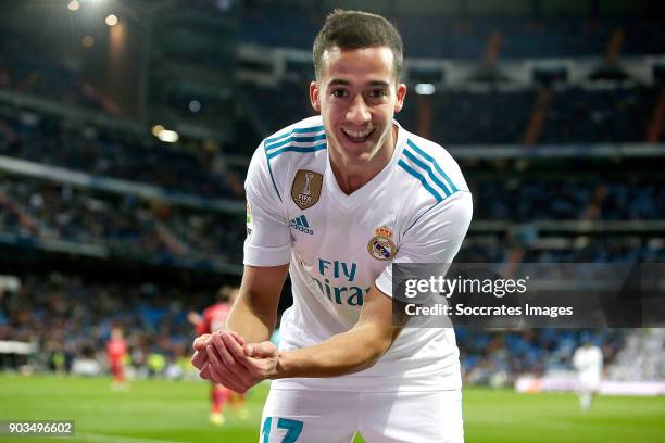 Lucas Vazquez of Real Madrid celebrates 1-0 during the Spanish Copa del Rey match between Real Madrid v Numancia on January 10, 2018