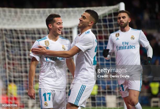 Lucas Vazquez of Real Madrid celebrates with Daniel Ceballos after scoring his team's opening goal during the Copa del Rey, round of 16, second leg...