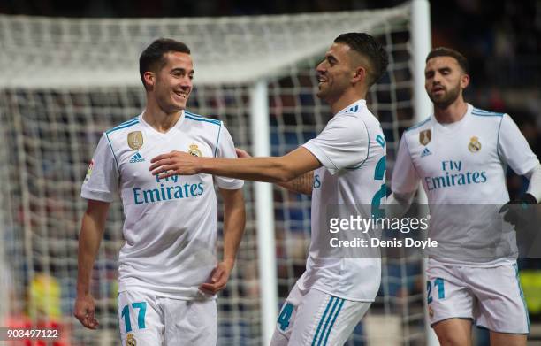 Lucas Vazquez of Real Madrid celebrates with Daniel Ceballos after scoring his team's opening goal during the Copa del Rey, round of 16, second leg...