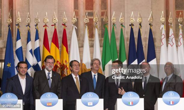 Greek Prime Minister Alexis Tsipras, Spanish Priome Minister Mariano Rajoy, Greek Cypriot Leader Nikos Anastasiadis, Italian Prime Minister Paolo...