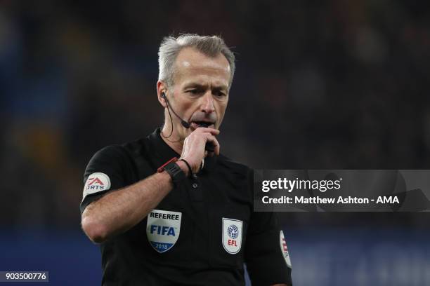 Referee Martin Atkinson looks on during the Carabao Cup Semi-Final first leg match between Chelsea and Arsenal at Stamford Bridge on January 10, 2018...