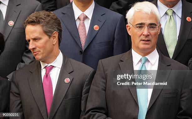 Britain's Chancellor of The Exchequer Alistair Darling stands nexts to US Treasury Secretary Timothy Geithner at The Treasury during the G20 meeting...
