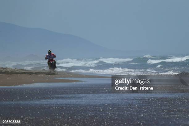 Sebastian Cavallero of Peru and Arequipenos al Dakar rides a KTM 450 Rally bike in the Classe 2.1 : Super Production during stage five of the 2018...