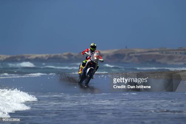 Sebastian Cavallero of Peru and Arequipenos al Dakar rides a KTM 450 Rally bike in the Classe 2.1 : Super Production during stage five of the 2018...